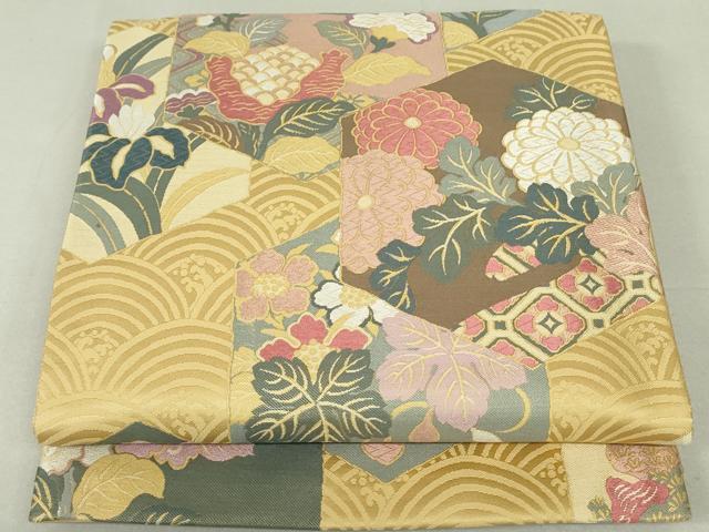 平和屋着物○六通柄袋帯 唐織 亀甲花文 正絹 逸品 DAAT0144ob