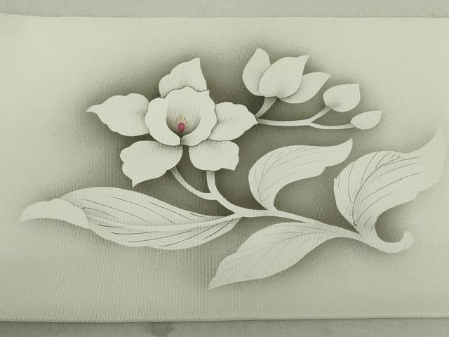 平和屋着物○塩瀬 九寸名古屋帯 手描き 草花文 正絹 逸品 DAAT7694ob