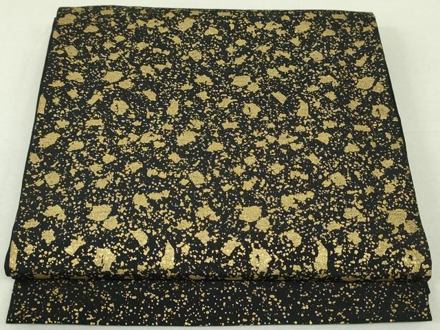 平和屋着物●太鼓柄袋帯　紬地　霞文　黒地　金彩　正絹　逸品　DAAT0159ob