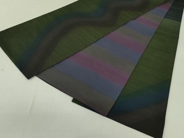 平和屋着物○両方向 両面全通柄袋帯 紬地 流水文 正絹 逸品