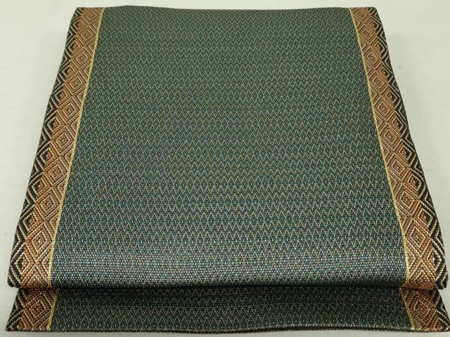 平和屋着物●ひなや工房　くむ・あむ・おる　伊豆蔵明彦　組織　全通柄袋帯　菱間道　金糸　正絹　逸品　DAAT0165ob