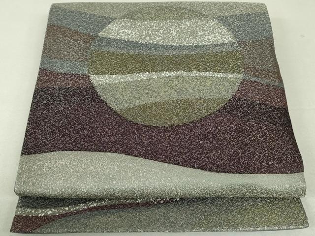 平和屋着物●太鼓柄袋帯　吉尾正峯　抽象文様　銀通し地　正絹　逸品　未使用　DAAT0170ob