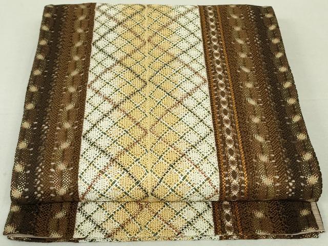平和屋着物●全通柄袋帯　リボン織　間道　金糸　正絹　逸品　DAAT0171ob