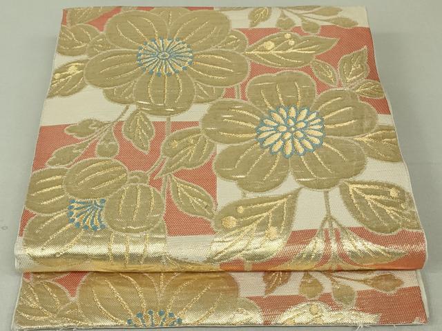 平和屋着物●西陣　川島織物　六通柄　本袋帯　枝花文　金糸　正絹　逸品　DAAT0177ob