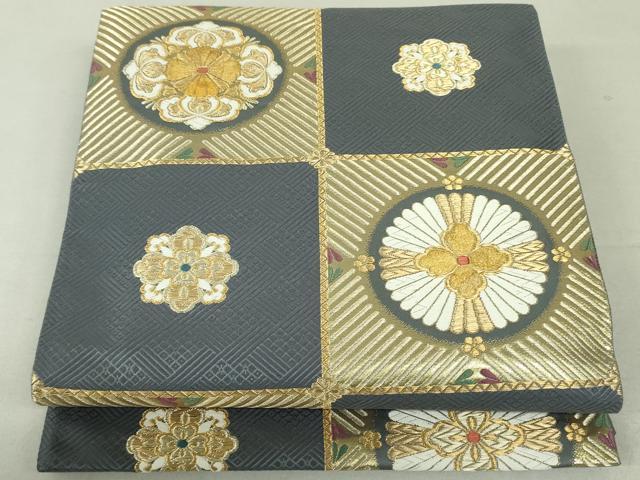 平和屋着物●六通柄袋帯　格子花文　金糸　やまと誂製　正絹　逸品　DAAT0178ob