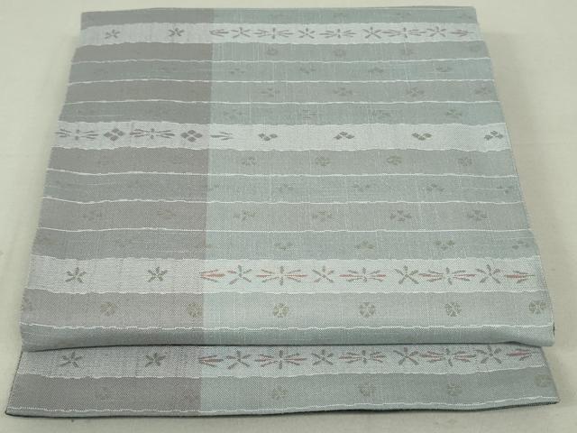 平和屋着物●両面　六通柄袋帯　紬地　横段花文　正絹　逸品　DAAT0218ob
