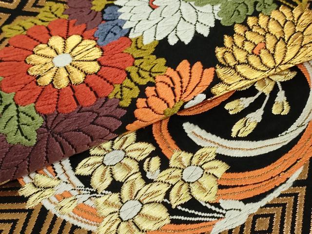 平和屋着物○六通柄袋帯 丸文 黒地 正絹 逸品 未使用 DAAU5982ps