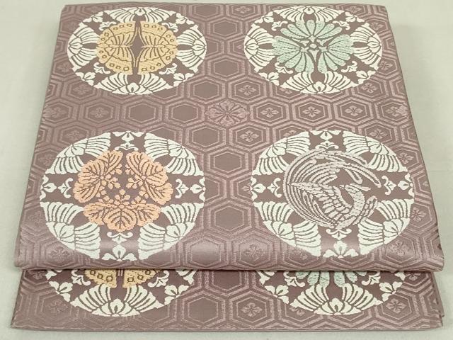 平和屋着物●六通柄袋帯　唐織　花鳥丸文　正絹　逸品　DAAT0243ob