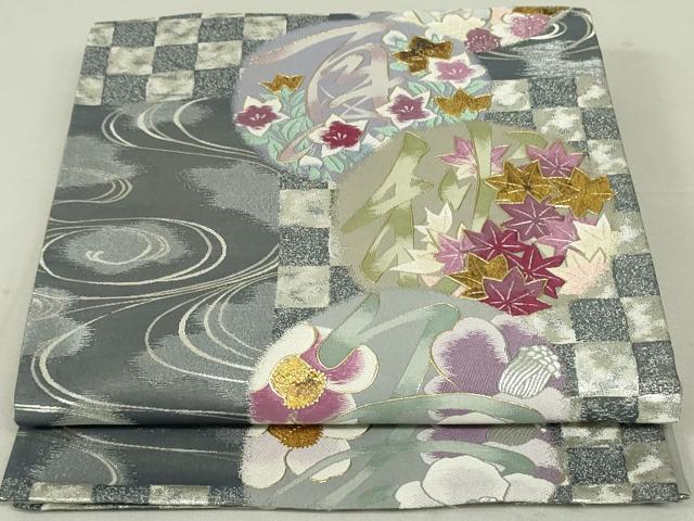 平和屋着物●六通柄袋帯　黄金繭　春夏秋冬　金糸　正絹　逸品　DAAT0250ob