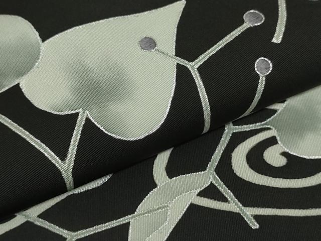平和屋着物□塩瀬 九寸名古屋帯 総銀駒刺繍 菊 黒地 逸品