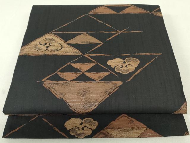 平和屋着物●六通柄袋帯　まわた紬　鱗文　黒地　正絹　逸品　未使用　DAAT0267ob