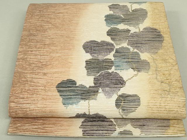 平和屋着物●六通柄袋帯　紙布　蔦の葉文　手もみ引箔　正絹　逸品　DAAT0272ob