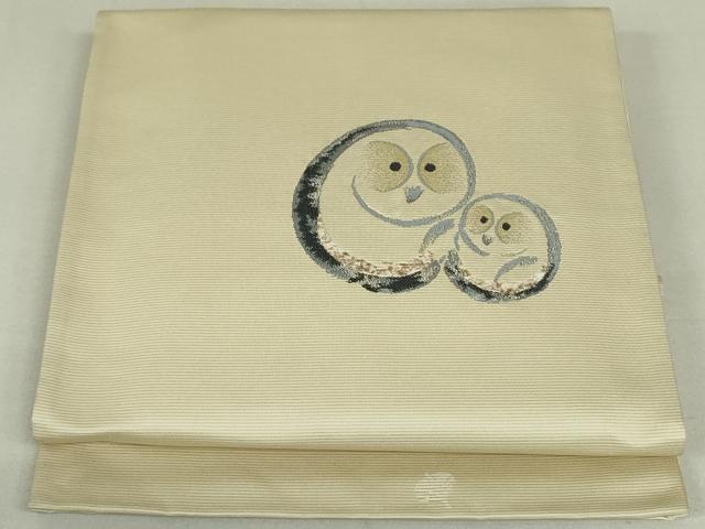 平和屋着物●太鼓柄袋帯　ぜんまい糸　梟　銀糸　正絹　逸品　DAAT0274ob