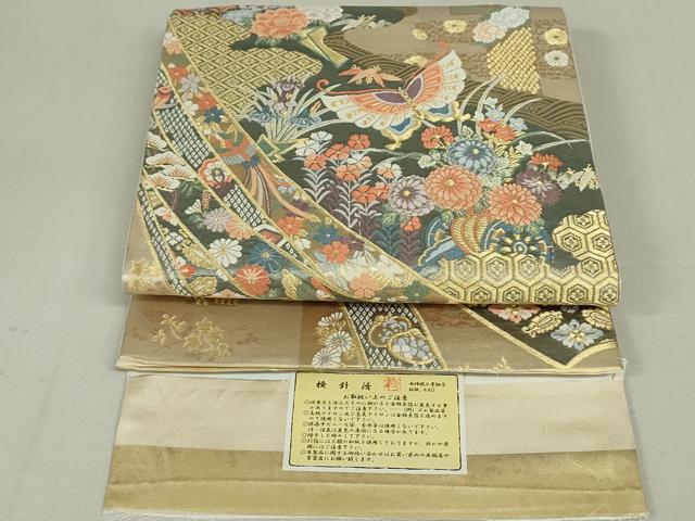 平和屋着物●西陣の名門　加納幸謹製　六通柄袋帯　九百錦　彩華熨斗目文　金糸　反端付き　正絹　逸品　DAAT0279ob