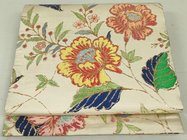 平和屋着物●龍村平蔵製　丸帯　金更紗大唐花錦　金糸　正絹　逸品　DAAT0309ob