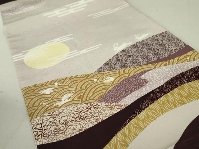 平和屋着物●全通柄京袋帯　月　跳び兎　正絹　逸品　DAAT0320ob 平和屋着物○全通柄京袋帯 月 跳び兎 正絹 逸品 DAAT0320ob