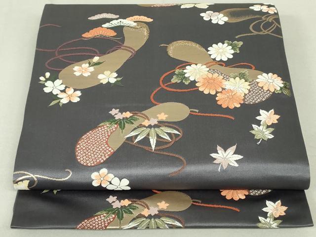 平和屋着物●現代アンティーク　貝島はるみ　綺麗伝説　六通柄袋帯　唐織　瓢箪草花文　金糸　正絹　逸品　DAAT0324ob