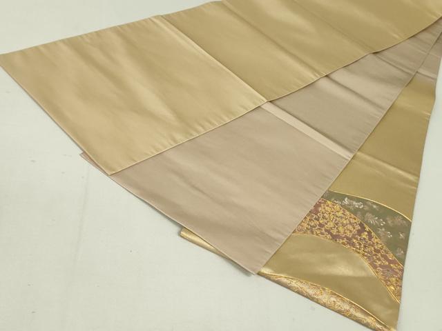 平和屋着物●田中工芸織物 祥園謹製　太鼓柄袋帯　立浪花鳥文　純金箔錦　引箔　正絹　逸品　DAAT0326ob 平和屋着物○田中工芸織物 祥園謹製 太鼓柄袋帯 立浪花鳥文