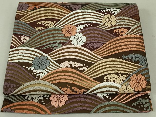 平和屋着物●六通柄袋帯　唐織　立波花文　金糸　正絹　逸品　DAAT0331ob