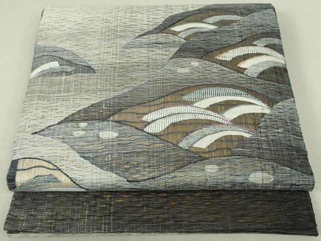 平和屋着物▽太鼓柄袋帯　スリーシーズン　春夏秋　すくい織　立波文　正絹　逸品　DAAT0342ob