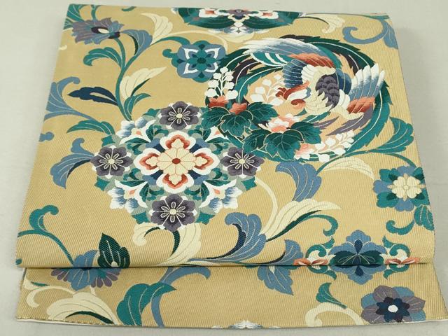 平和屋着物●塩瀬　九寸名古屋帯　正倉院花唐草文　銀彩　正絹　逸品　CAAU9211hy 平和屋着物○塩瀬 九寸名古屋帯 正倉院花唐草文 銀