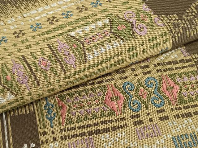 平和屋着物○六通柄袋帯 紹巴 洋花間道 正絹 逸品 未