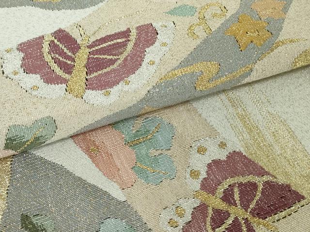 平和屋着物○爪掻き本綴れ 八寸名古屋帯 花蝶文 金