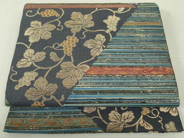 平和屋着物○六通柄袋帯 紙布 葡萄蔦の葉横段