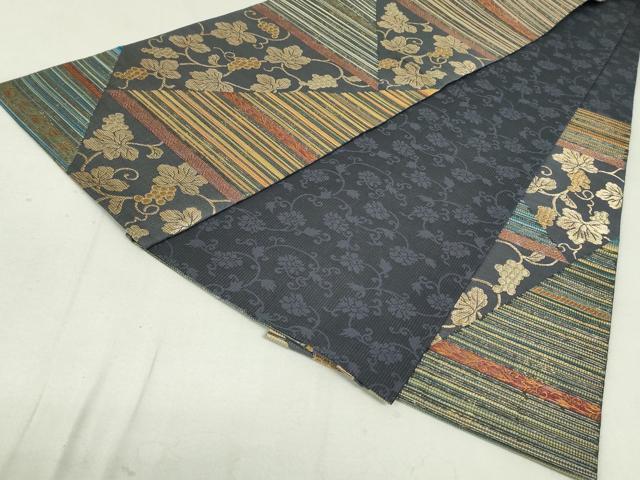 袋帯　葡萄　花模様　鳥　金糸　菱　着物　005k 袋帯 椿の花模様 花喰い鳥 千種色 金糸 フォーマル O-4744