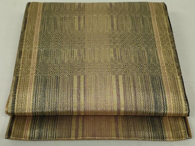 平和屋着物●ひなや工房　くむ・あむ・おる　伊豆蔵明彦　組織　太鼓柄袋帯　菱横段文　金糸　正絹　逸品　DAAT0386ob