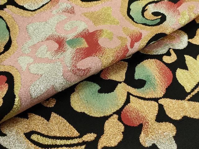 爪掻き本綴れ　八寸名古屋帯　更紗花文　錫色　正絹　182 爪掻き本綴れ 八寸名古屋帯 更紗花文 錫色 正絹 182 爪