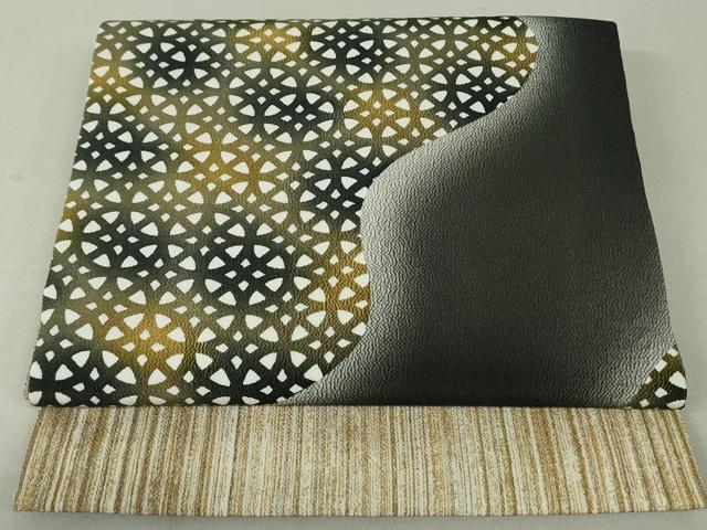 平和屋着物●九寸開き名古屋帯　型染め　流水七宝文　金彩　鬼しぼ縮緬　正絹　逸品　DAAT0404ob