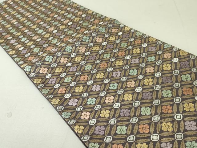 平和屋着物○六通柄袋帯 唐織 七宝花華文 金糸 正絹 逸品 DAAT0415ob
