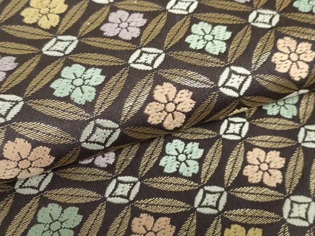 平和屋着物○六通柄袋帯 唐織 七宝花華文 金糸 正絹 逸品 DAAT0415ob