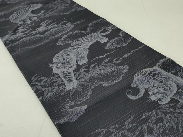 平和屋着物○両面 全通柄袋帯 紬地 虎 トラ 正絹 逸品 DAAT0433ob 