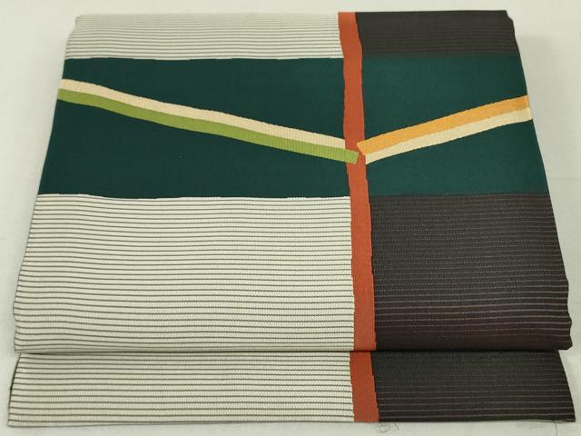 平和屋着物●六代目嶋屋　両面　全通柄袋帯　紹巴全通織　変わり間道　正絹　逸品　未使用　DAAT0434ob