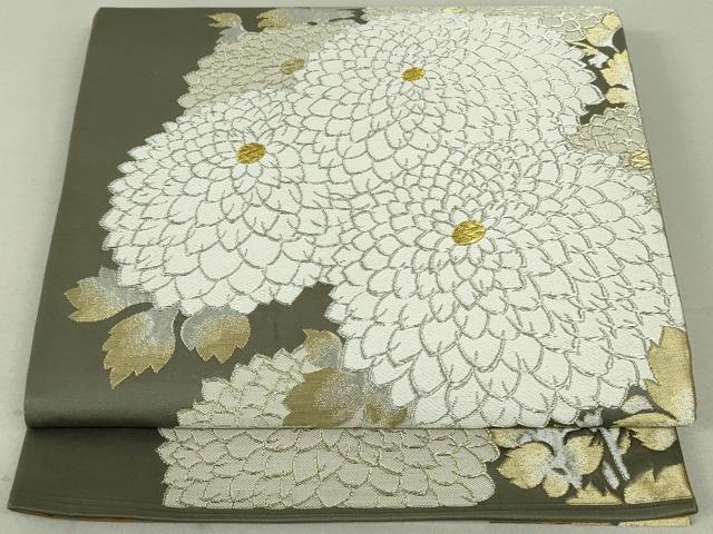 平和屋着物●六通柄袋帯　枝菊　金銀糸　正絹　逸品　DAAT0441ob