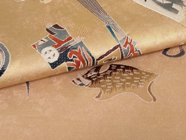 平和屋着物○全通柄袋帯 紬地 花喰鳥 正絹 逸品 CAAU9584hy