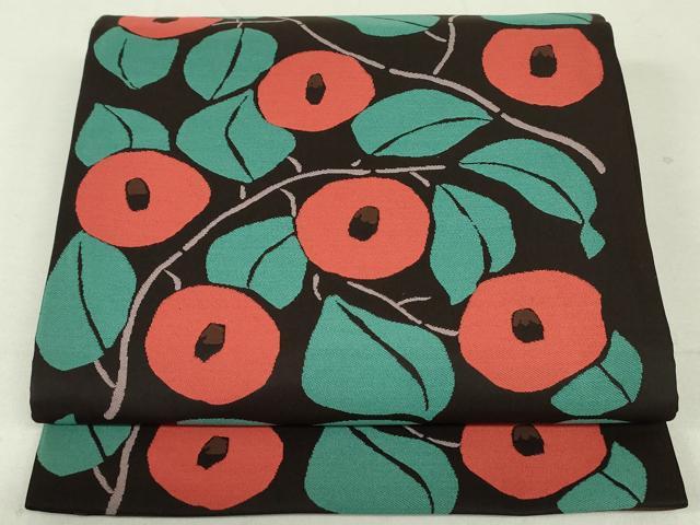 平和屋着物●六通柄袋帯　枝椿　正絹　逸品　DAAT0467ob