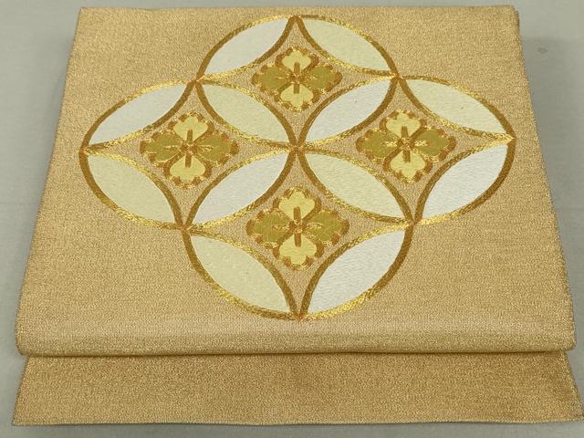 平和屋着物●綴れ　八寸名古屋帯　駒刺繍　七宝花文　金糸　正絹　逸品　DAAT0477ob