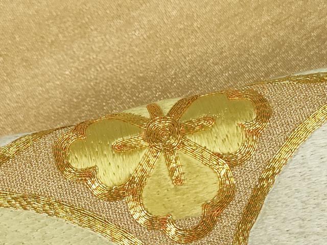 平和屋着物○綴れ 八寸名古屋帯 駒刺繍 七宝花文 金糸 正絹 逸品