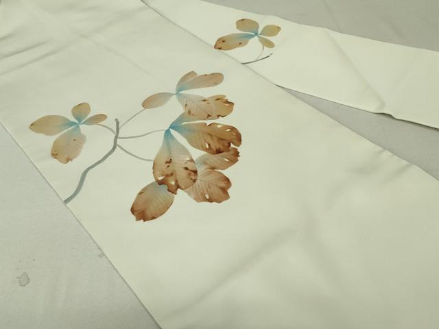 平和屋着物○塩瀬 九寸名古屋帯 手描き 辻が花 金彩 正絹 逸品