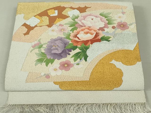 平和屋着物●爪掻き本綴れ　八寸名古屋帯　地紙草花文　金銀糸　正絹　逸品　未使用　DAAT0482ob