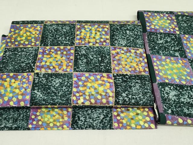 平和屋着物●塩瀬　つけ帯　市松抽象文様　金彩　正絹　逸品　DAAT0497ob