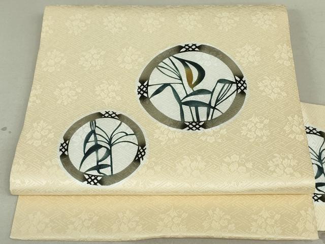 平和屋着物●九寸名古屋帯　型染　草花丸文　正絹　逸品　DAAT0503ob