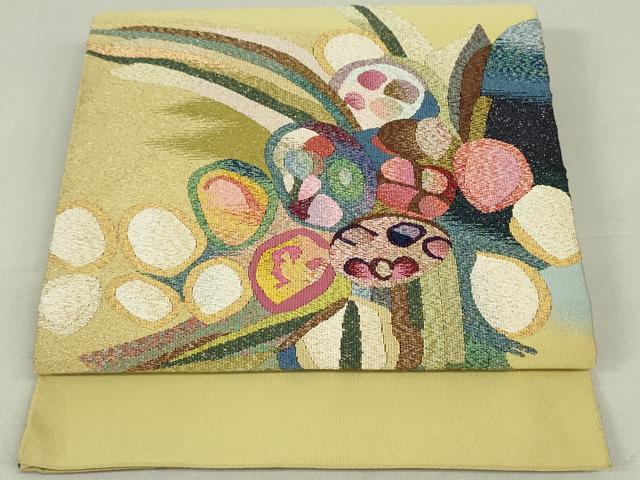 平和屋着物●爪掻き本綴れ　八寸名古屋帯　草花文　金糸　正絹　逸品　DAAT0504ob