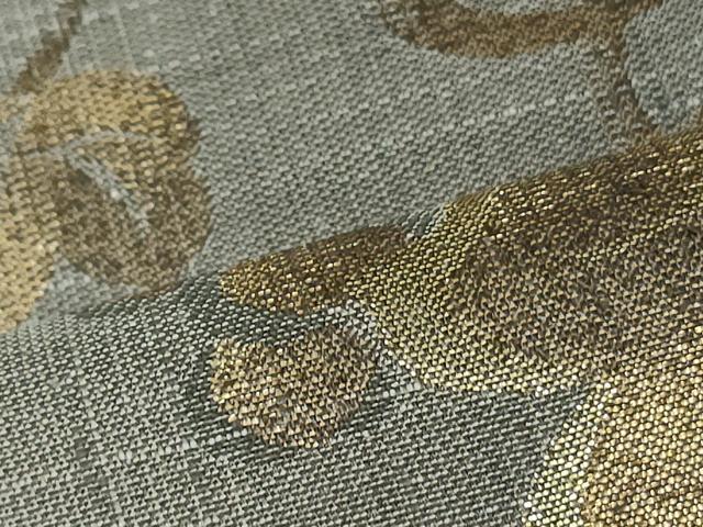 平和屋着物○六通柄袋帯 紬地 葡萄蔦の葉文 金糸