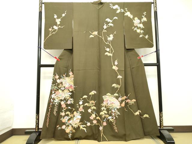 平和屋着物●上質な小紋　手描き　草花文　金彩　正絹　逸品　DAAV8811tw 平和屋着物○上質な小紋 手描き 草花文 金彩 正絹 逸品 DAAV8811tw