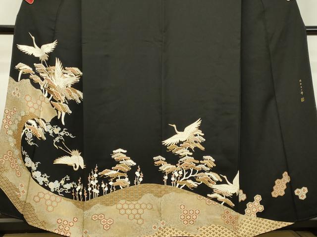 平和屋着物○皇室献上作家 北出与三郎 黒留袖 駒刺繍 飛鶴枝梅松文
