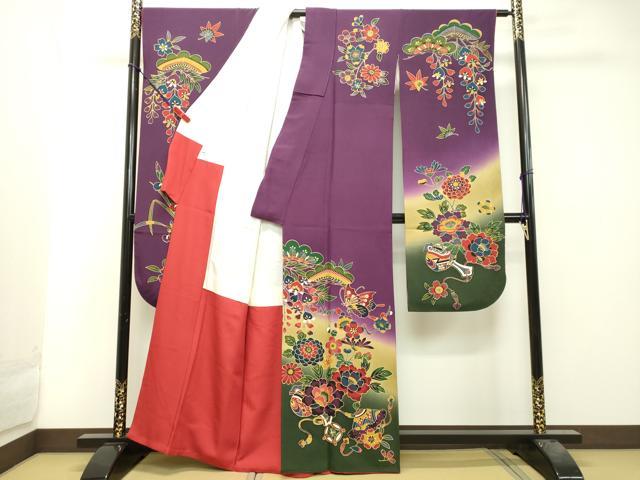 平和屋着物○豪華振袖 花蝶松文 暈し染め 正絹 逸品 DAAT1065tw 